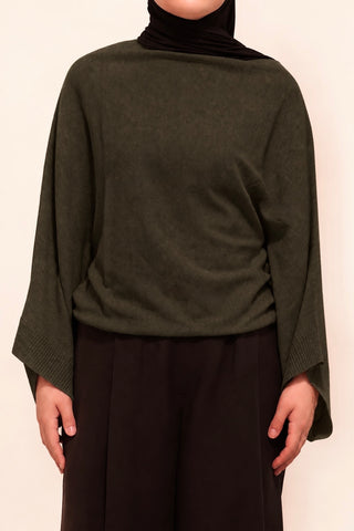 Fledermausärmel Strickpullover | Khaki