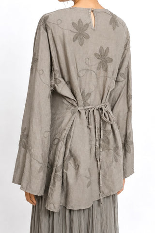 Oberteil mit floraler Stickerei | Taupe