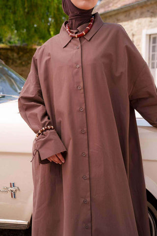 Oversize Maxikleid mit Schleifenmanschetten | Braun