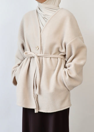 Mantel mit Gürtel aus Teddyfleece | Beige