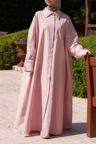 Oversize Maxikleid mit Schleifenmanschetten | Rosa