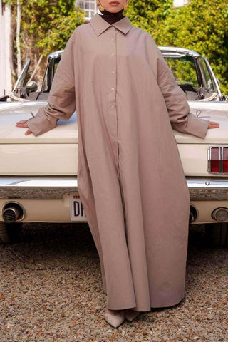 Oversize Maxikleid mit Schleifenmanschetten | Mocha