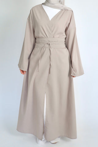 Kimono mit Bindegürtel in Taupe