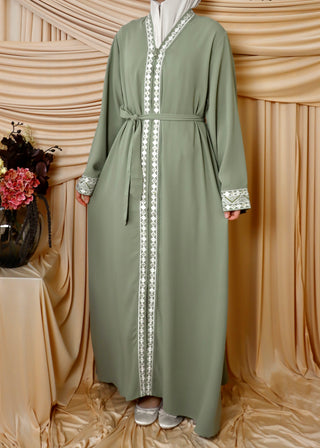 Bestickte Abaya mit Reißverschluss | Grün
