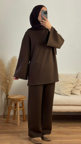 Comfy Set mit oversized Sweatshirt | Brown