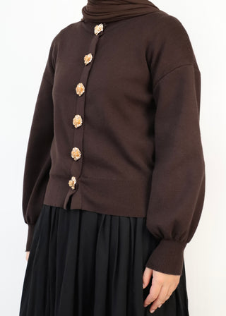 Cardigan mit goldenen Blumenköpfen