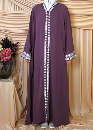 Bestickte Abaya mit Reißverschluss | Mauve