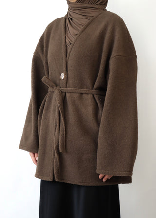 Mantel mit Gürtel aus Teddyfleece | Brown