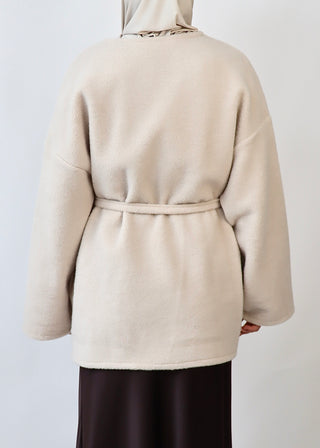 Mantel mit Gürtel aus Teddyfleece | Beige