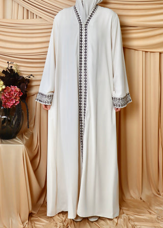 Bestickte Abaya mit Reißverschluss | Beige