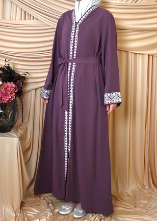 Bestickte Abaya mit Reißverschluss | Mauve