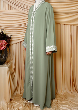 Bestickte Abaya mit Reißverschluss | Grün