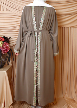 Abaya Set mit floralen Details | Mocha