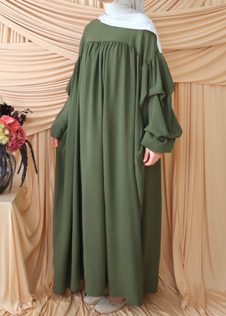 Abaya mit drapierten Ballonärmeln | Grün