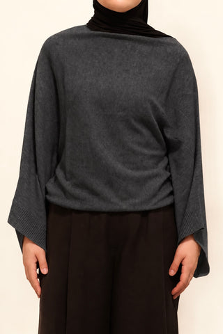 Fledermausärmel Strickpullover | Grau