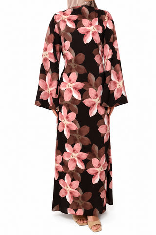 Maxikleid mit Blütenprint | Braun