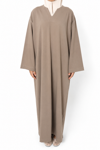 Baumwollkleid mit V-Ausschnitt | Taupe