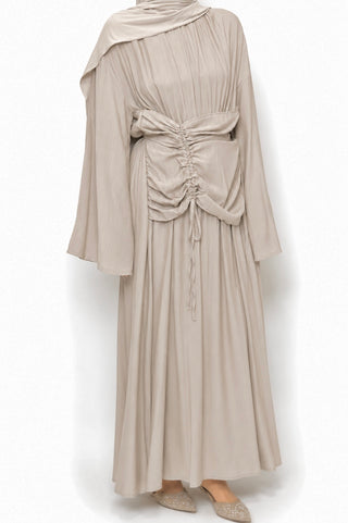 Maxikleid mit Taillenraffung | Taupe