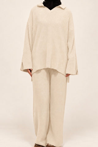 Strick-Zweiteiler mit Polokragen | Beige