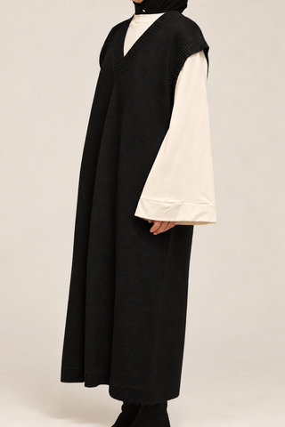 Ärmelloses Maxi-Strickkleid mit V-Ausschnitt | Schwarz