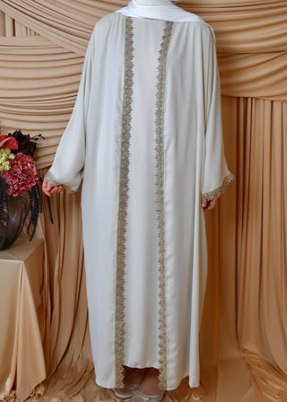 Abaya Set mit floralen Details | Beige