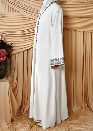Bestickte Abaya mit Reißverschluss | Beige