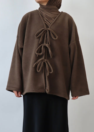 Mantel mit Schleifen aus Teddyfleece | Brown