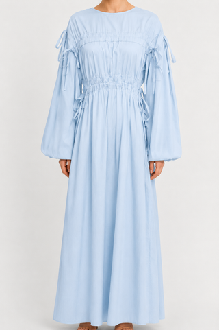 Maxikleid mit Ballonärmeln und Bindedetails | Blau