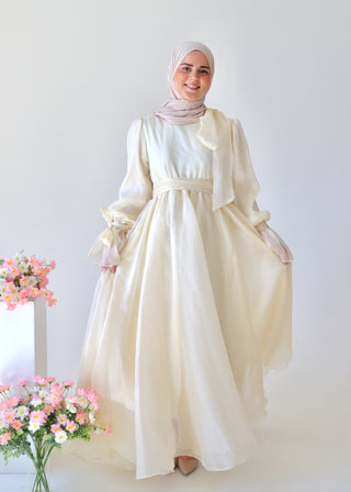 Abendkleid mit Schleifen | Beige