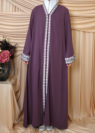 Bestickte Abaya mit Reißverschluss | Mauve