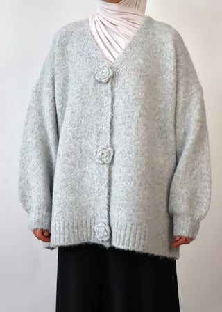 Strickjacke mit Blumen Knöpfen | Grey