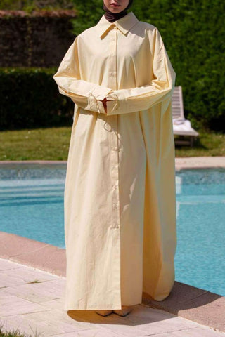 Oversize Maxikleid mit Schleifenmanschetten | Gelb