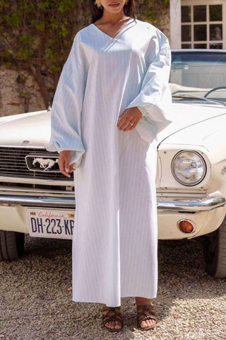 Maxikleid mit Ballonärmeln und V-Ausschnitt | Blau