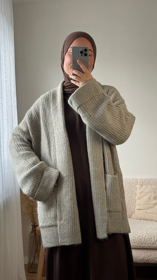 Grobstrick-Cardigan | Salbeigrün