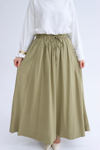 Leinenrock mit elastischem Bund in Khaki