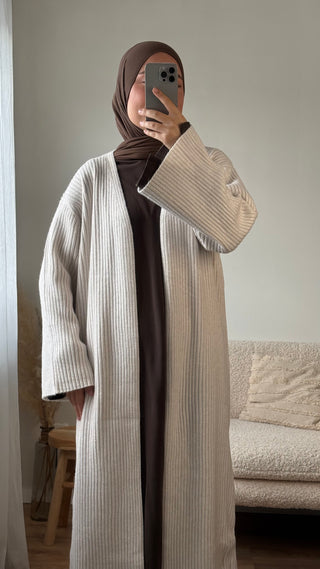 Langer Strickcardigan mit Rippmuster | Beige