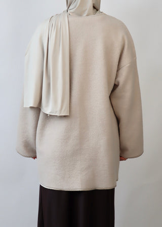 Mantel mit Knöpfen aus Teddyfleece| Beige