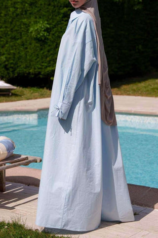 Oversize Maxikleid mit Schleifenmanschetten | Blau