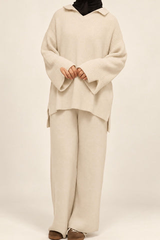 Strick-Zweiteiler mit Polokragen | Beige