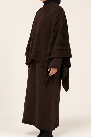 Strickkleid mit Poncho | Braun