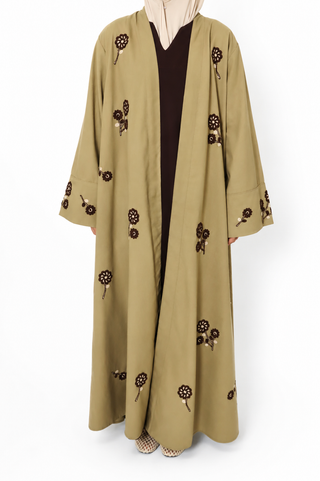 Kimono mit besticktem Blumenmuster | Khaki