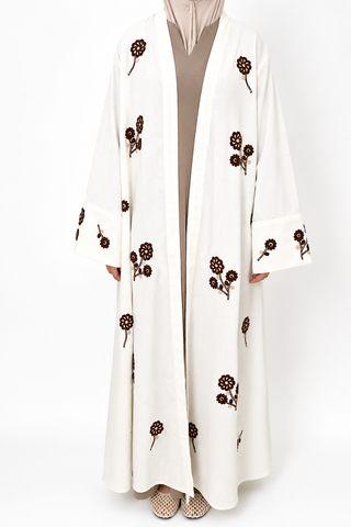 Kimono mit besticktem Blumenmuster | Beige