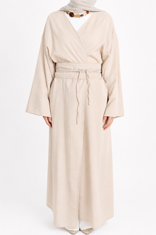 Kimono mit Bindegürtel in Beige